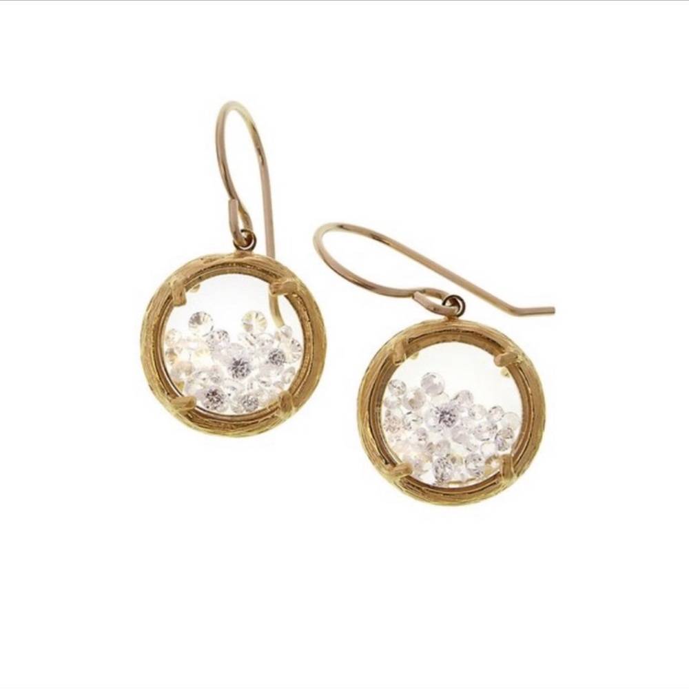 Catherine Weitzman Small Silver Round Swarovski Crystal Shaker Earrings-Boutique - Picture 4 of 6